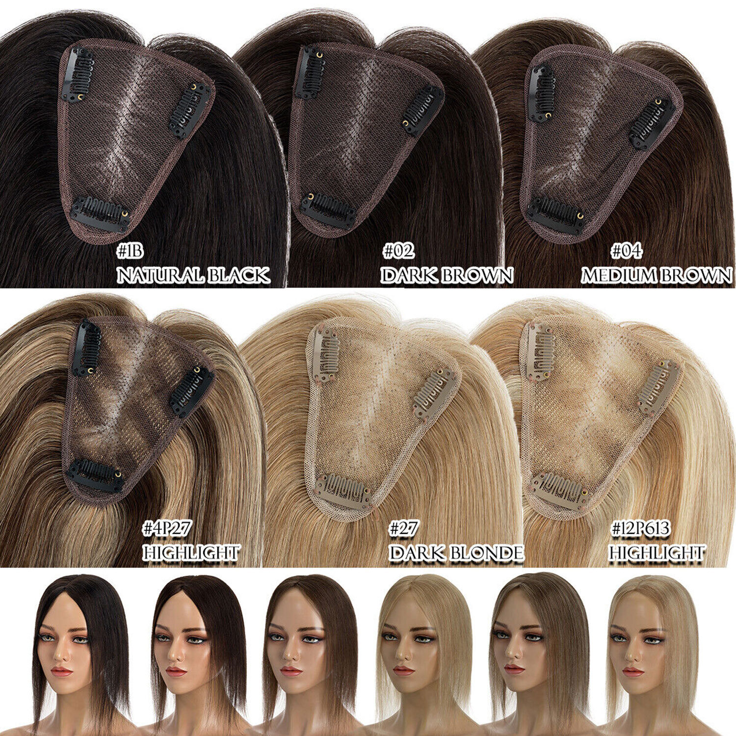 8*10in Lace 100% Real Human Hair Topper Women Clip In Part Top Toupee Hairpieces