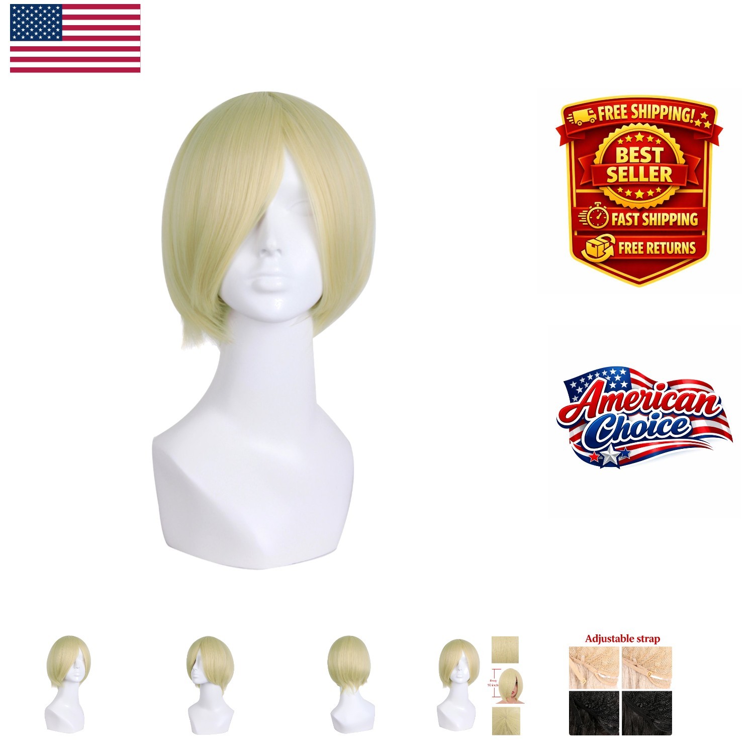 Luxurious 12-Inch Straight Blonde Cosplay Wig – Heat-Resistant & Stylish