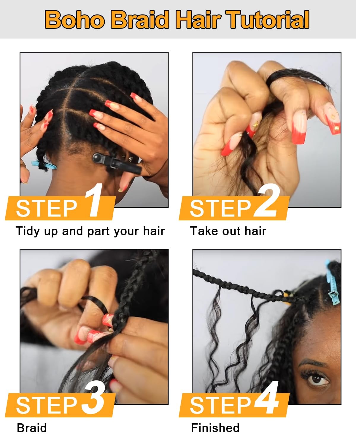 BEEOS #1 Jet Black Boho Hair for Braiding, Deep Wave Bulk Human Hair for Knotles