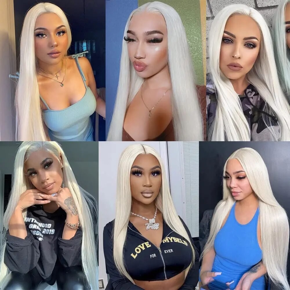 Heat Resistant Synthetic Hair Frontal Lace Wig Platinum blonde Long Straight
