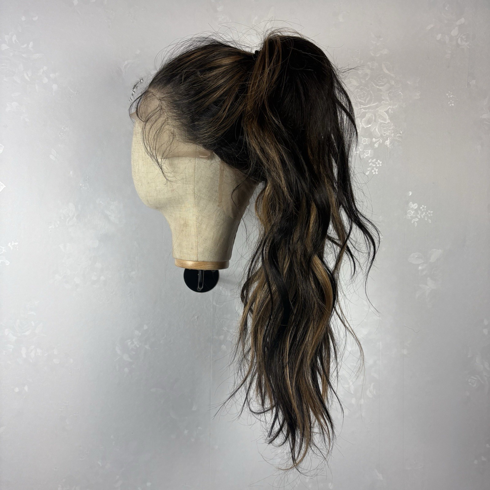 FULL Lace Daily WIG! Long wavy Black with brown highlights. Human hair Blend