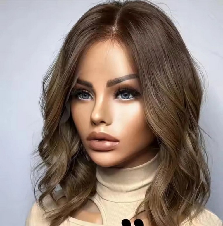 Short Wave Bob Ombre Brown Blonde Lace Front Wig 100% Human Hair Wigs