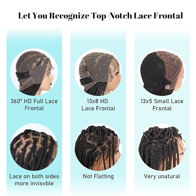 Lace front braided Knotless Box Braid Wig HD Single Layer 36” Long Natural Black