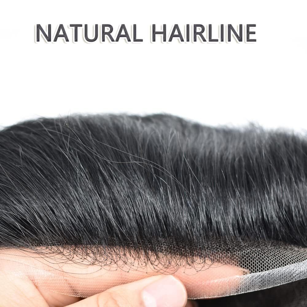 French Lace Front Hairpiece Mens Toupee Poly Skin PU Hair System Replacement Wig
