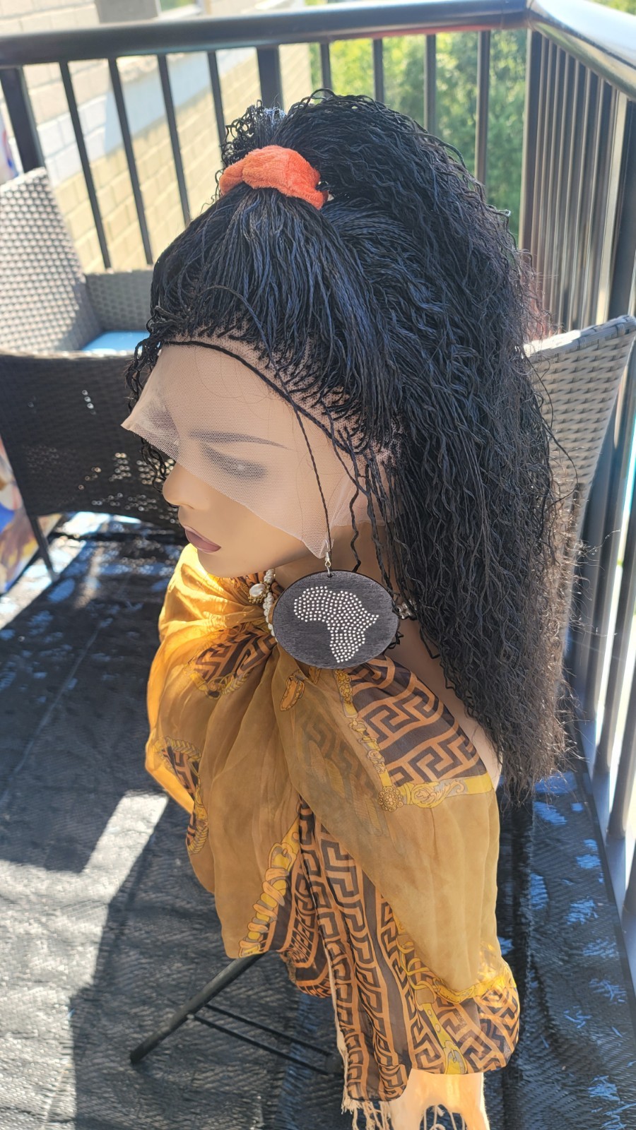 Braided Wig 16″ Micro Boho Braids Jet Black Full Lace Glueless Handmade Curly