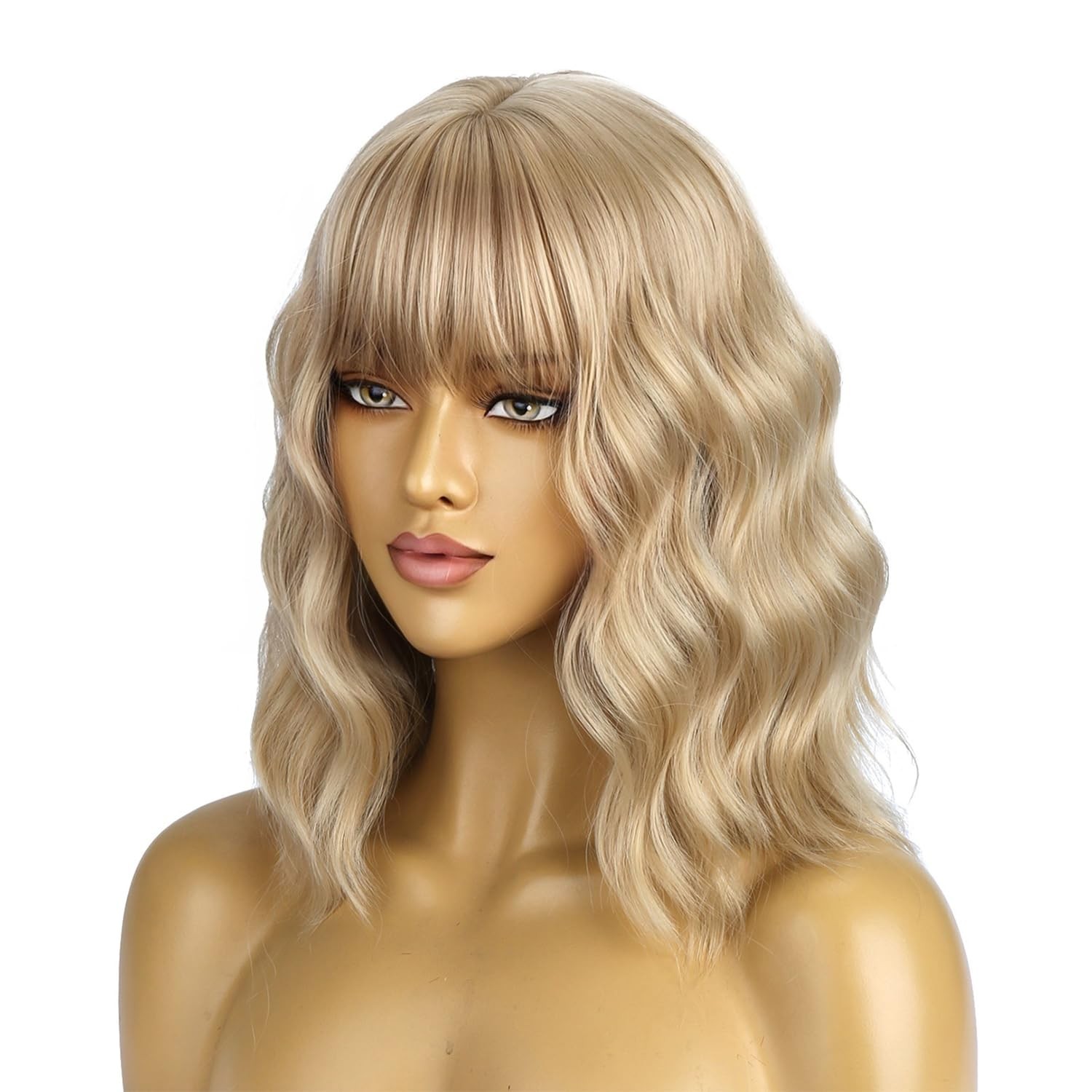 14 Inches Blonde Wig Short Curly Wigs for Women Ash Blonde Synthetic Wigs wit…