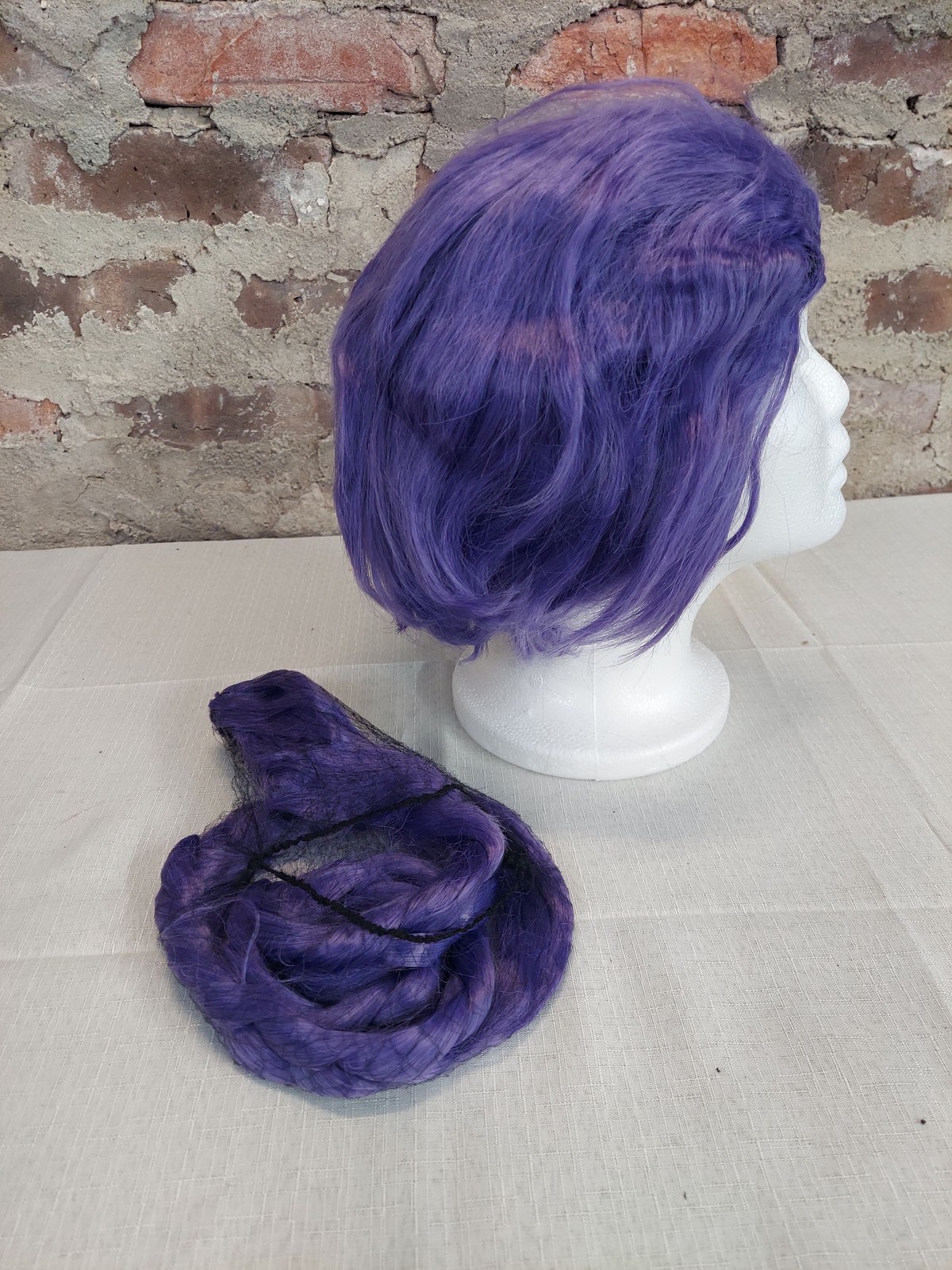 Womens Purple Short Bob Wig Wavy Hair Piece Braided Headband Cosplay Costume