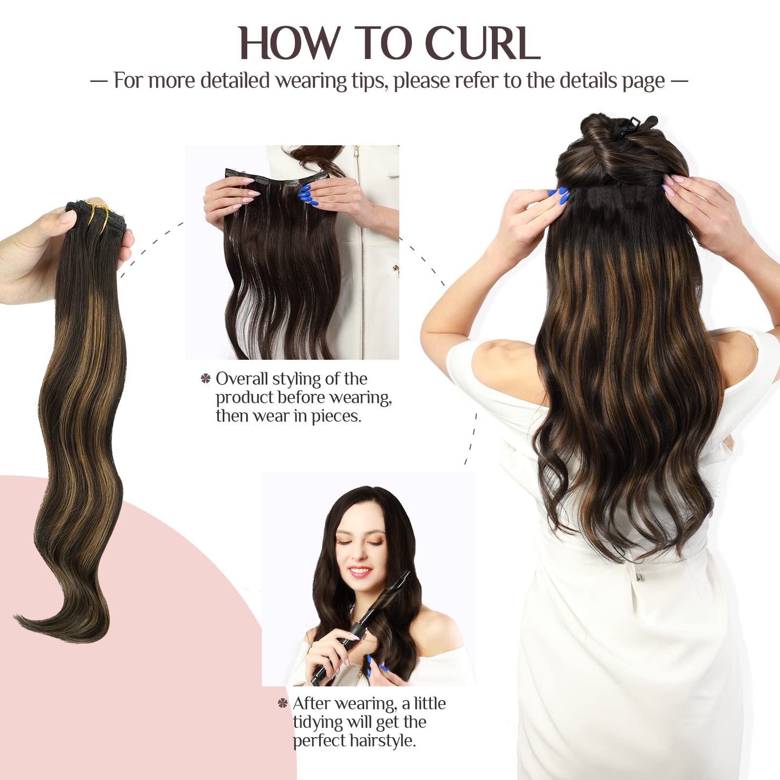 Maxita Clip In Hair Extensions Real Human Hair 110G 7Pcs Balayage Dark Brown