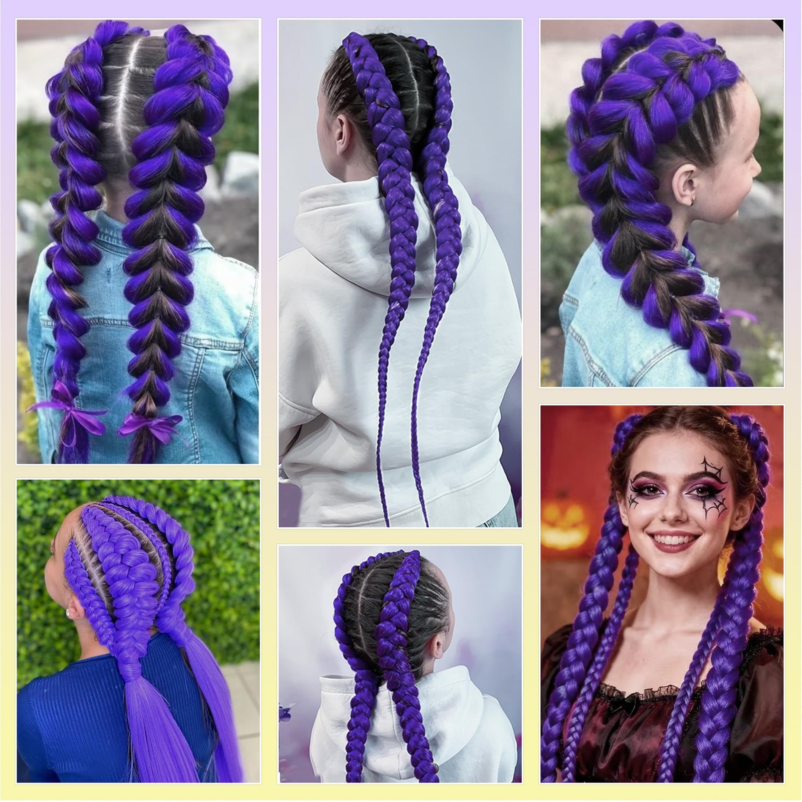 24 inch Purple Braids Ponytail Hair Pre Braiding Hair with Tie Synthetic Purp…
