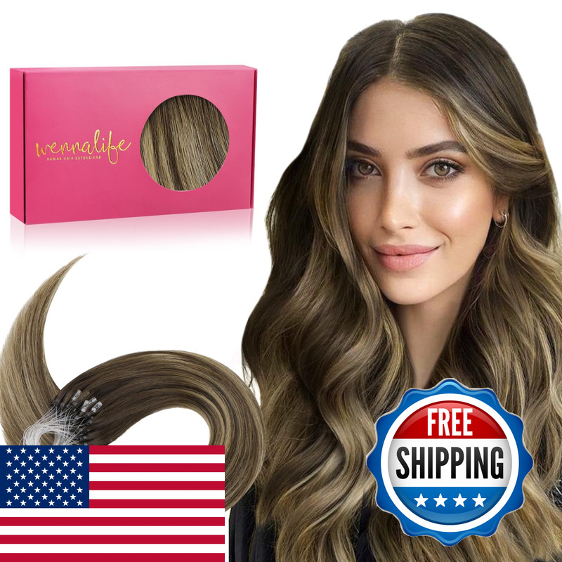 Wennalife Microlink Hair Extensions Human Hair 50G 50S 18 Inch Balayage