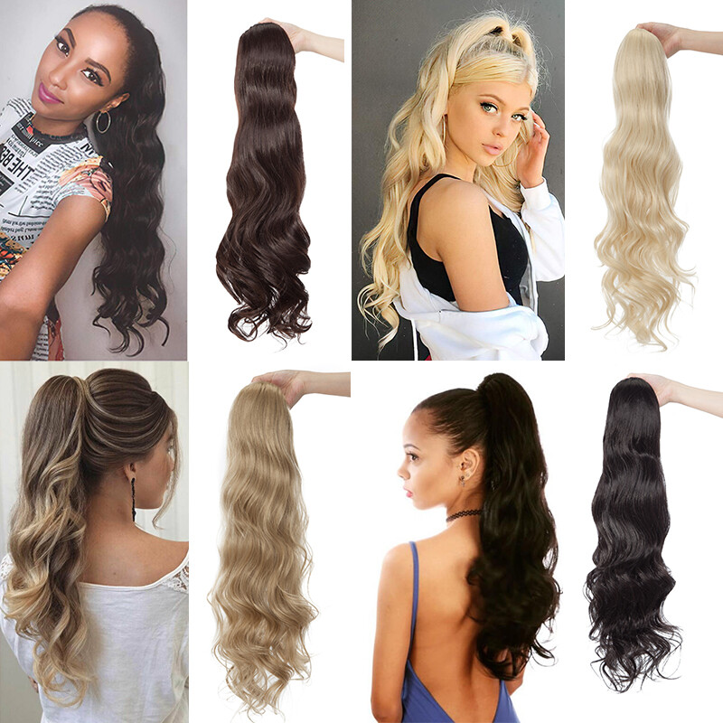 24inch Clip In Ponytail as human Hair Extensions Drawstring Pony Tail Body Wavy
