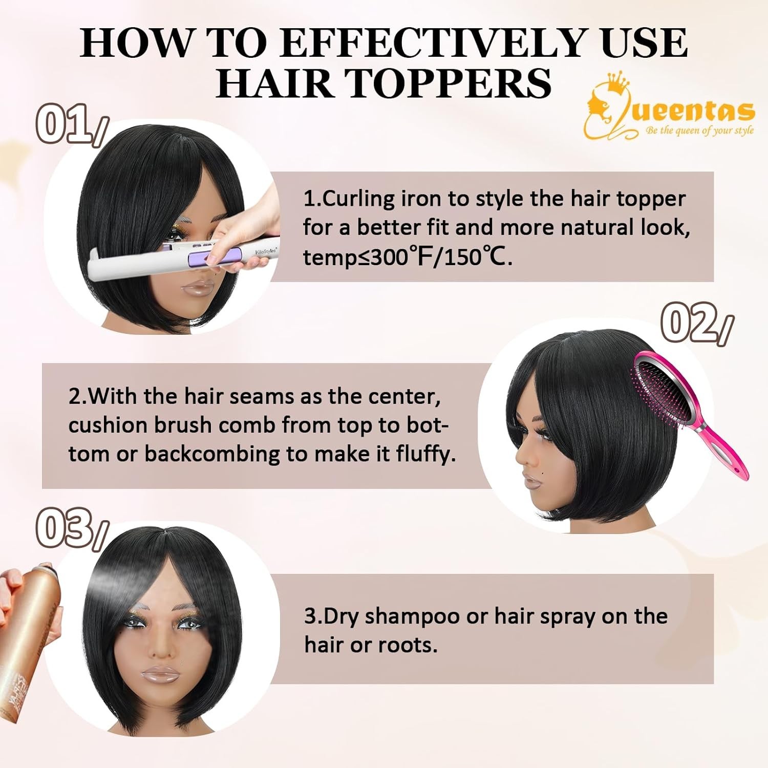 QUEENTAS Black Hair Topper for Women with Thinning Hair Pieces 5.7″*5.7″Large Co