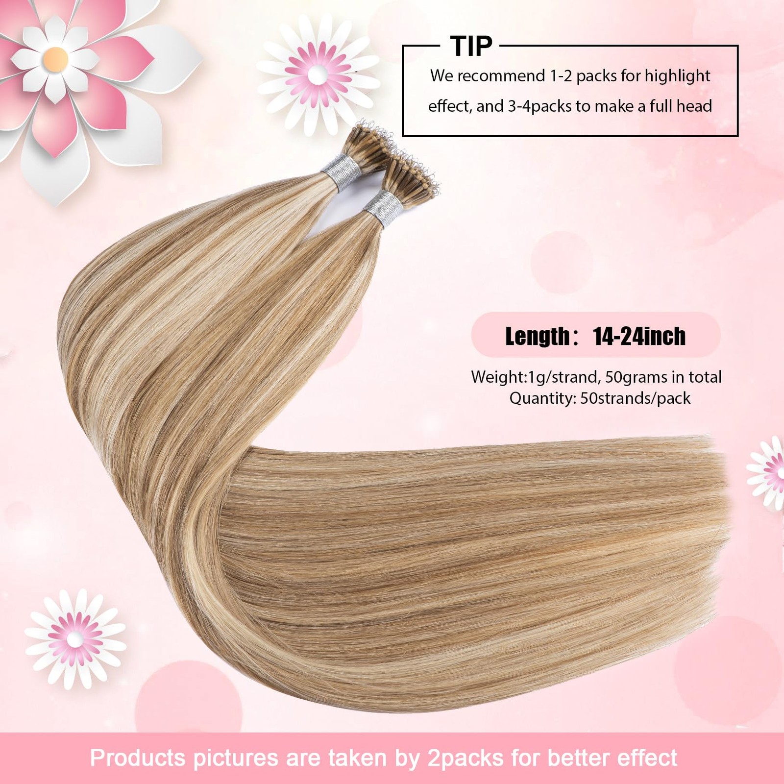 Senmy Nano Hair Extensions Human Hair Blonde 22Inch Light Brown Mix Blonde Nano