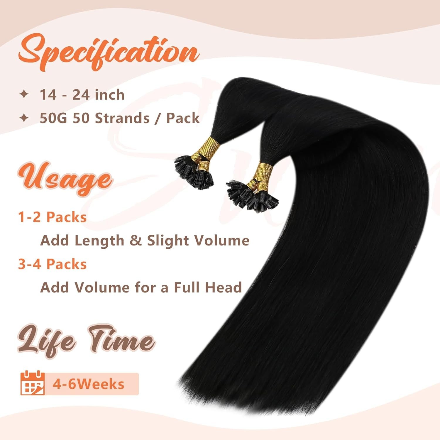 Sunny Hair U-Tip 22in #1 Jet Black Human Hair Extensions Hot Fusion