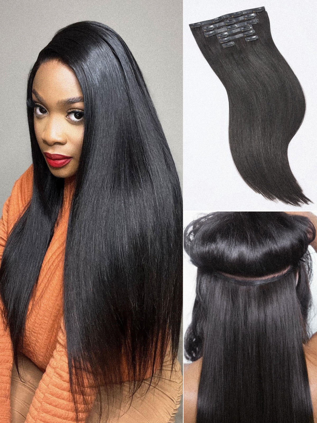 LUVME Yaki Straight Seamless 2 Pack 220g 14Pcs Clip in Hair Extensions Full M…