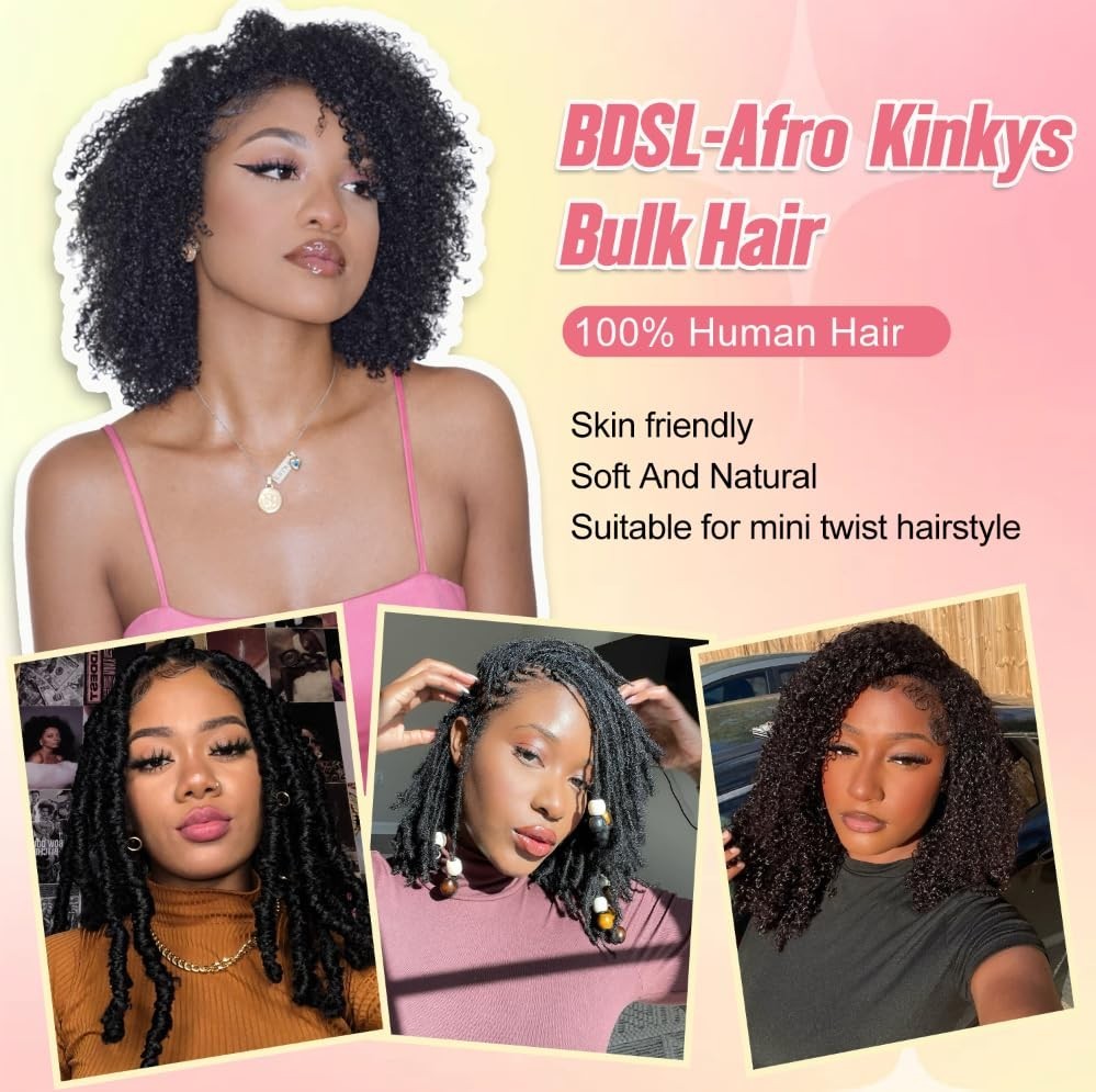 Afro Kinkys Bulk Human Hair 35g/Pack -100% Real Human Hair Soft 4C Afro Kinky Cu
