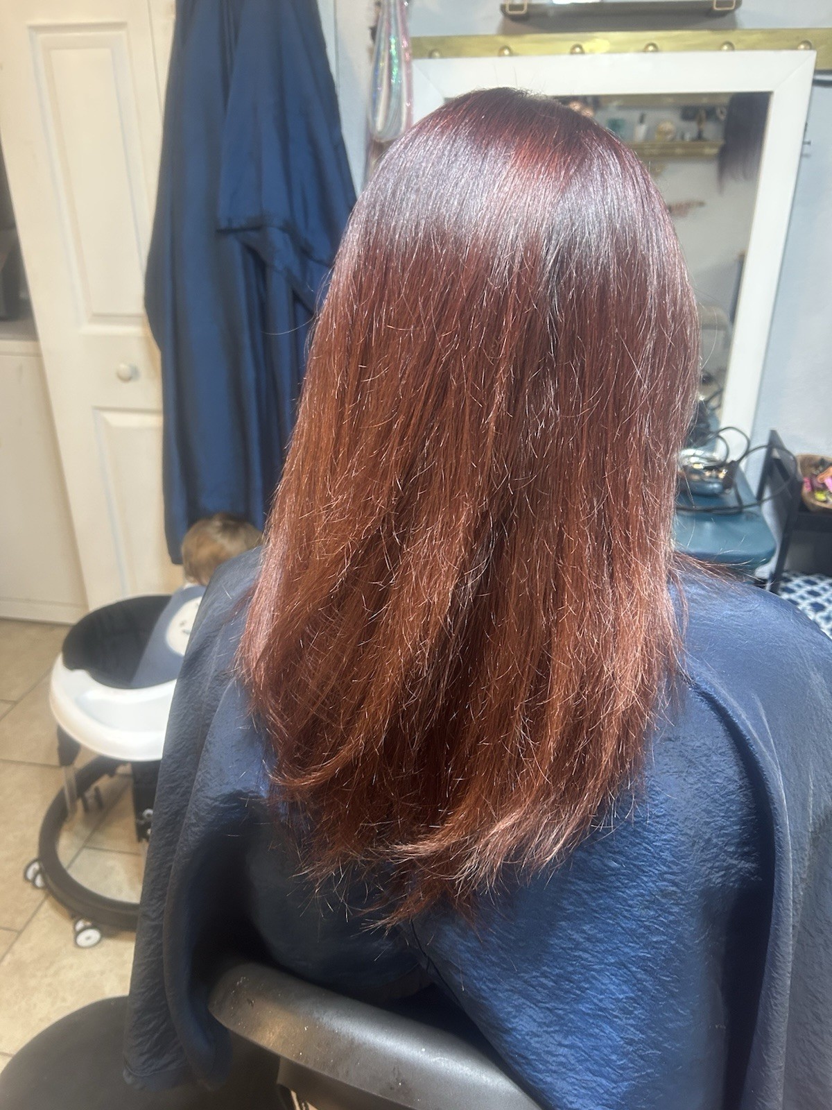 Beaded 30” Machine-tied weft extension 93g Remy Human Hair Dark Red/ burgany 14”