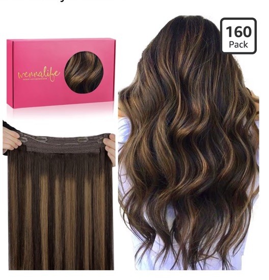 WENNALIFE Wire Hair Extensions Real Human Hair 16 inch 95g Balayage