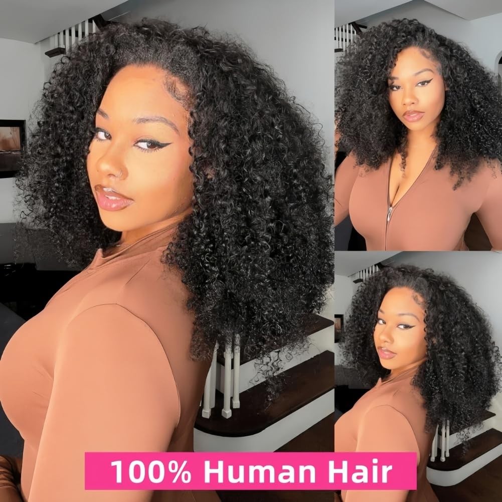 Curly Half Wig Human Hair 200 Density, Beginner-Friendly, Glueless 18″ Kinky Cur