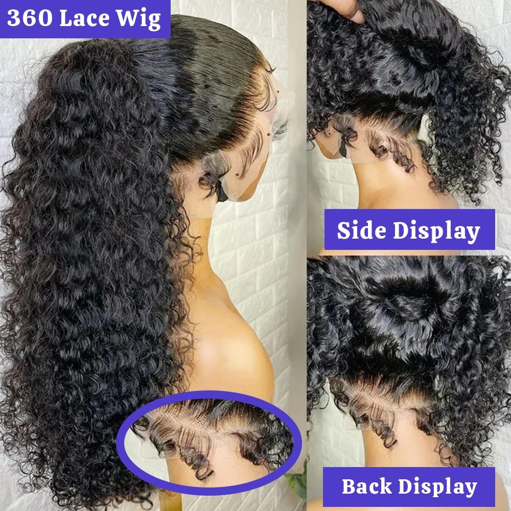 RJAOB Deep Wave 360 Lace Front Wig Human Hair 28″ Invisi Strap HD Full Lace