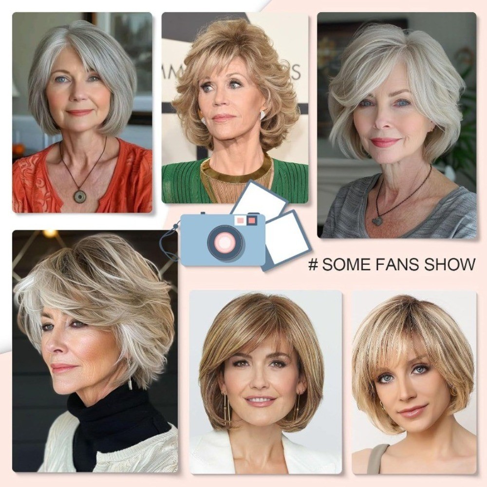 Womens Brown Wig Gray Layered Short Beanie Hairpiece Universal Grey Cosplay Wigs