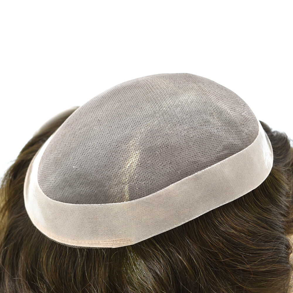 Mens Toupee For Men Human Hair Replacements Fine Mono Poly Around Hairpieces US