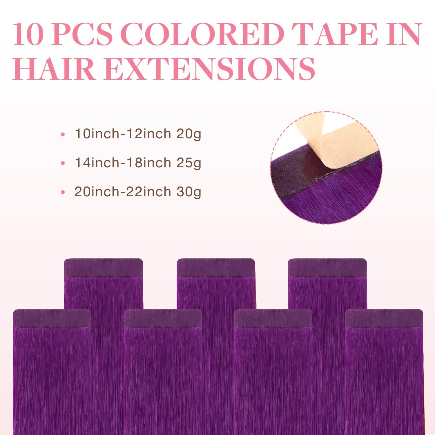 GOO GOO Purple Tape-in Human Hair Extensions 10″ 20g 10pcs Colored