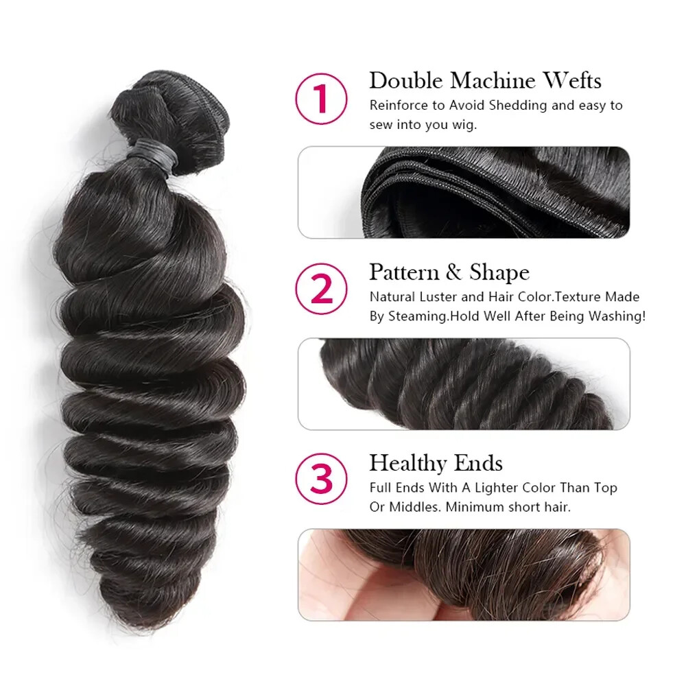 Loose Wave Double Weft 1 3 5 Human Hair Hair Curly 100% Human Hair Weave Bundle
