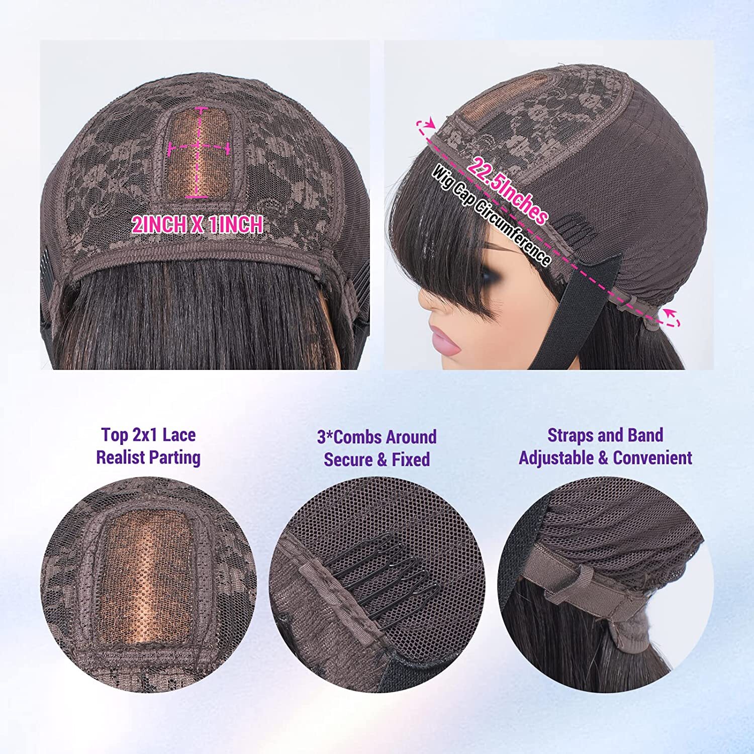 10 Inch Short Black Bob Wig with Bangs Human Hair Straight Bang Bob Wig 2×1 Lace