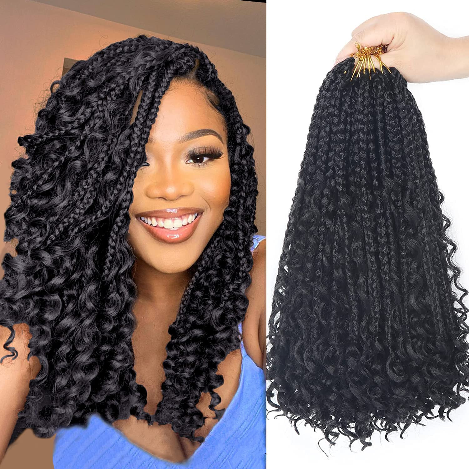 Goddess Bohemian Box Braids Crochet Hair – 14 Inch Curly Ends, 8 Packs Synthetic
