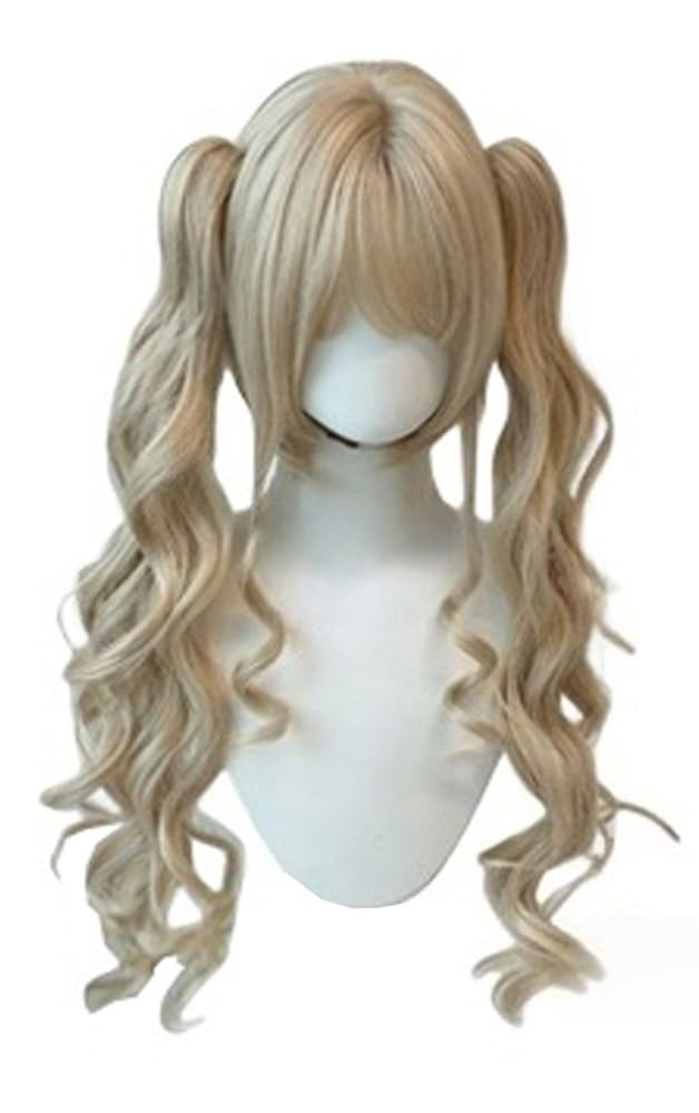 Japanese Lolita Wig Long Curly Ponytail Blonde Hair Cosplay Costume