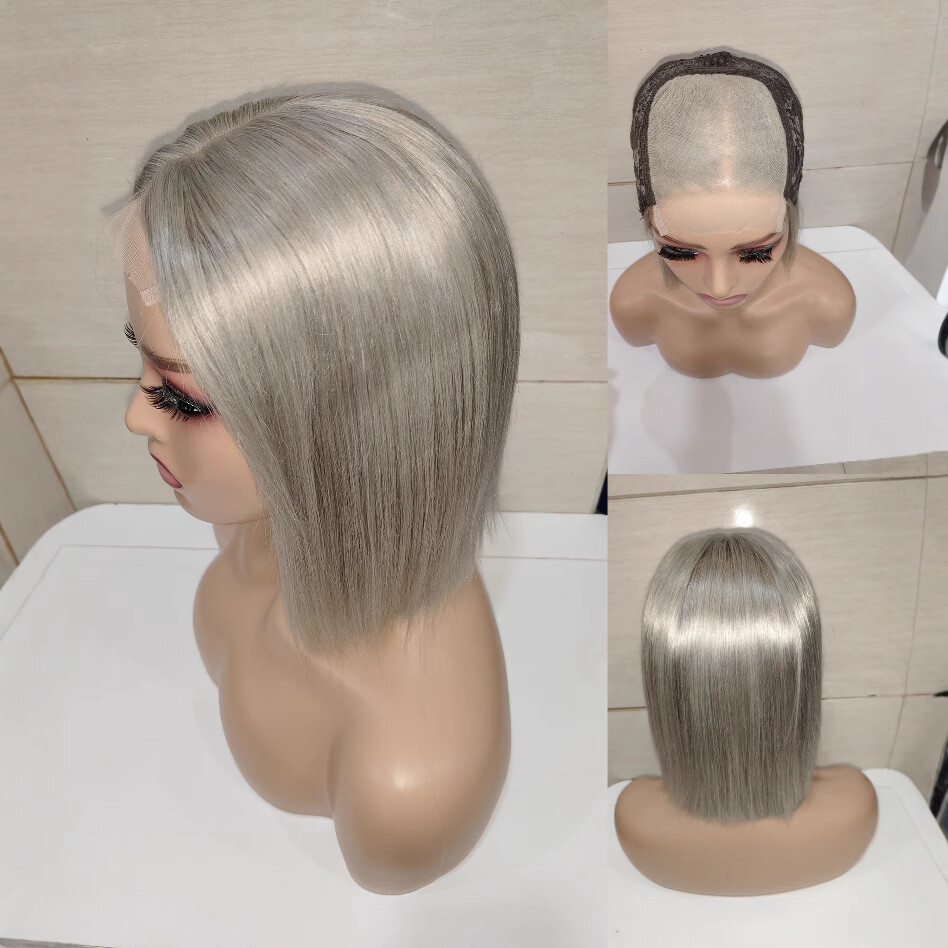 4*4 Closure Lace Glueless Blonde Grey Human Hair 200% Density Pre Plucked