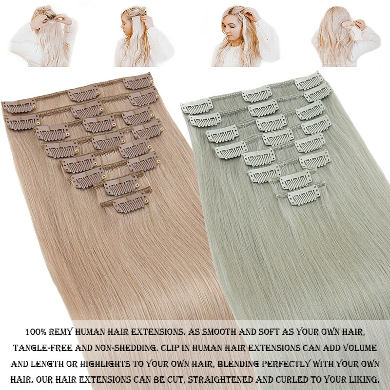 Clip In 100% Remy Human Hair Extensions 8pcs Highlight Balayage Ombre Full Head