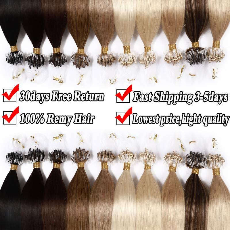 Clearance 1G Micro Loop Ring Tip 100% Remy Human Hair Extensions Nano Beads 200S