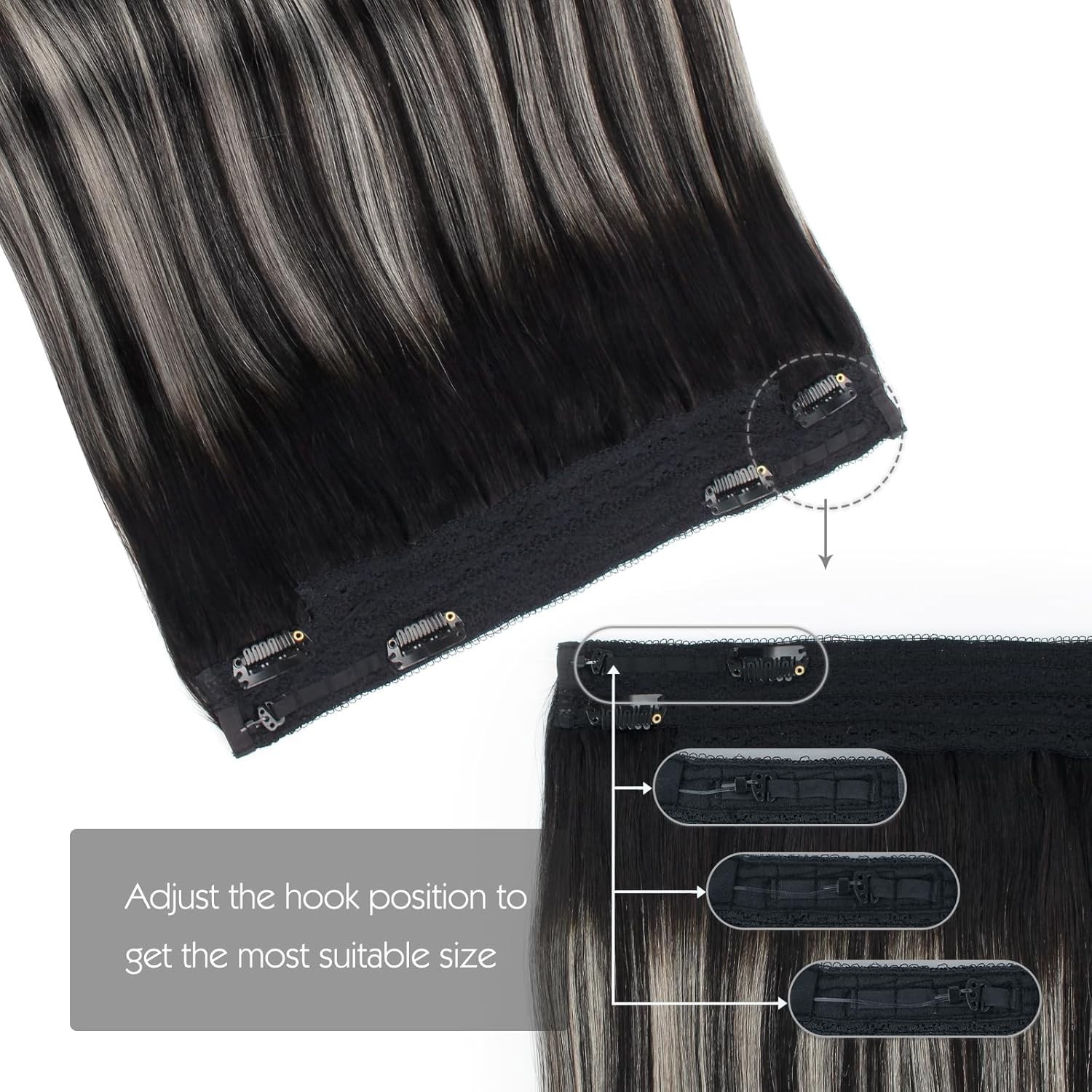 Hair Extensions Human Hair Invisible Wire Straight 14 Inch Secure Clips