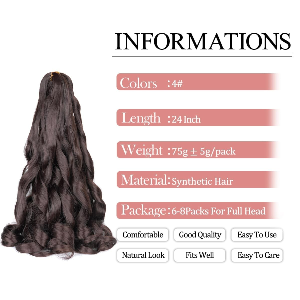 Curly 24-Inch Braiding Hair Extensions – 2 Packs of Tangle-Free French Curl Hair