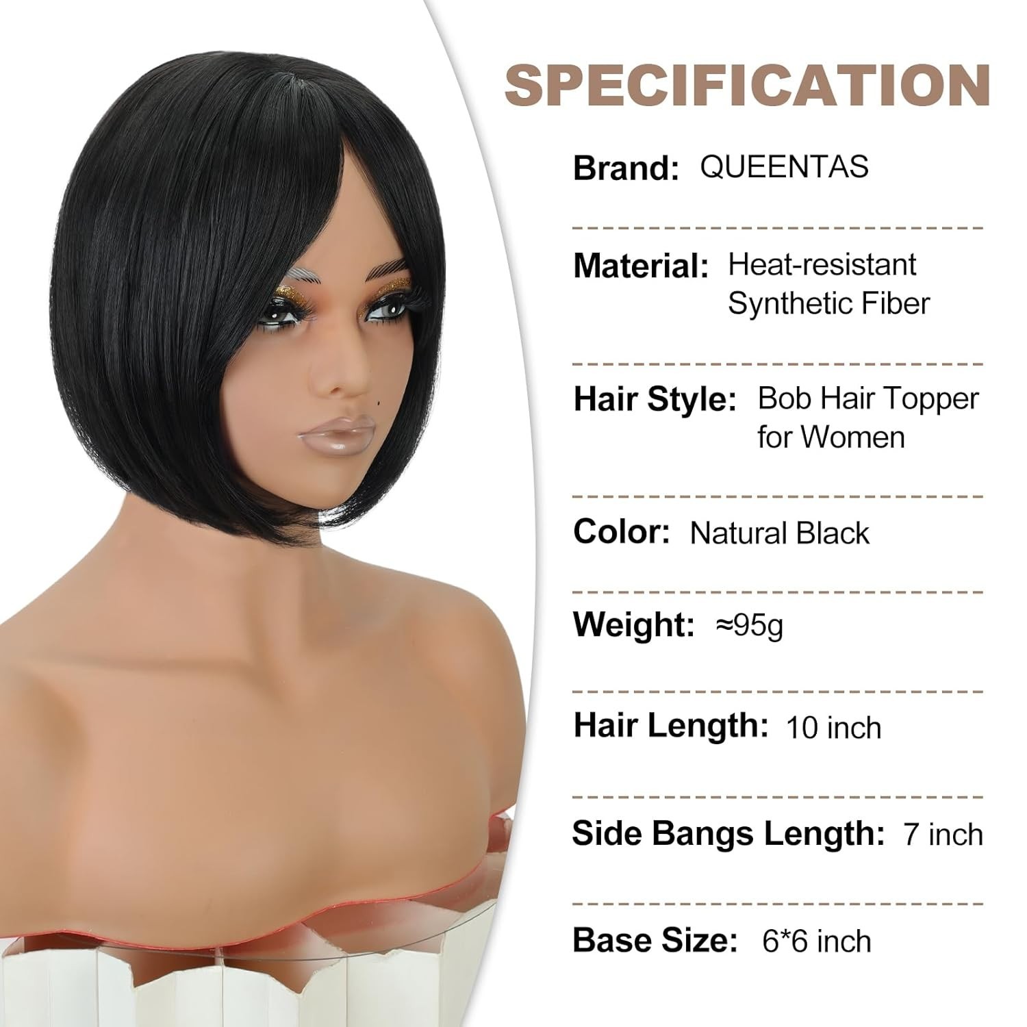 QUEENTAS Black Hair Topper for Women with Thinning Hair Pieces 5.7″*5.7″Large Co