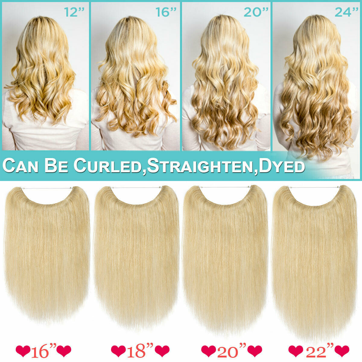 Russian AAAA+ Thick Wire In Remy Human Hair Extensions Hidden Headband One Piece