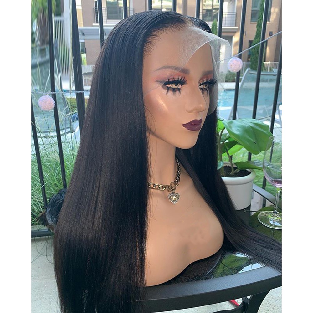 Lace Front Wig Long Straight Synthetic Hair Heat Resistant Pre Plucked Off black