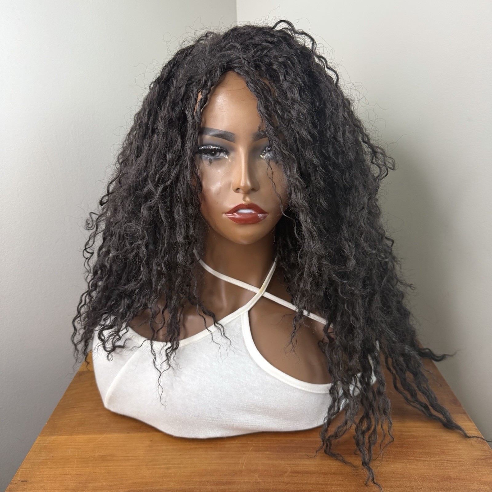 Model Model Drawstring Full Cap Synthetic Black Curly Haired Wigs Lot of 3