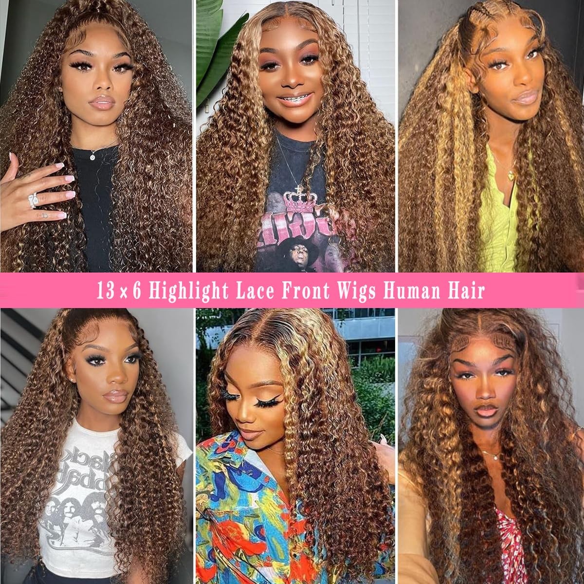 Pxtpxt 20 Inch Highlight Ombre Lace Front Wig Human Hair 13X6 Hd Honey Blonde