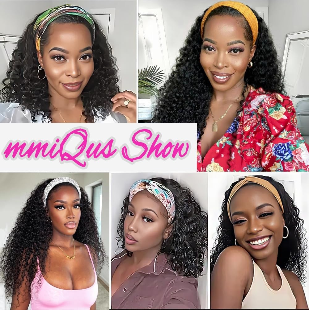 Headband Wig Human Hair Water 20 Inch, Nature Black（headband wig human hair）