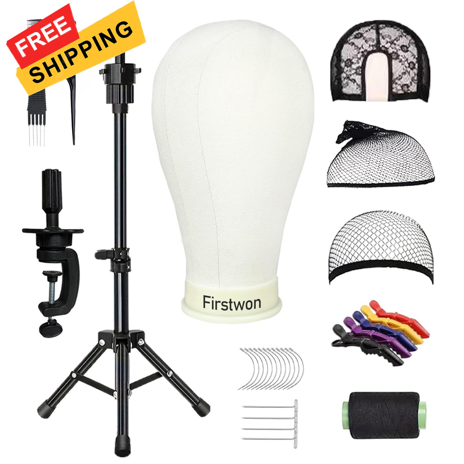 Firstwon 22 Inch Wig Head Mannequin for Wigs, 22 Inch-Tripod, White