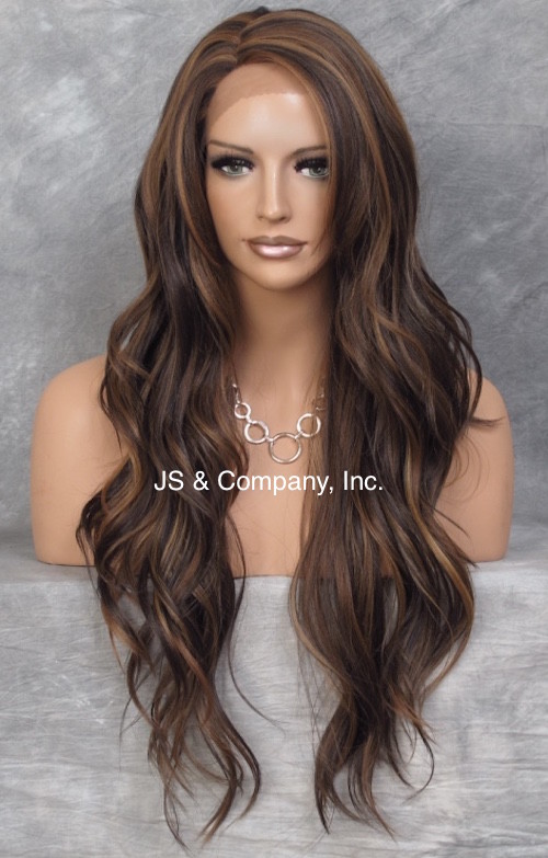 Heat OK Human Hair Blend Mono Top Full LACE FRONT WIG Brown mix L Mono Part AUR