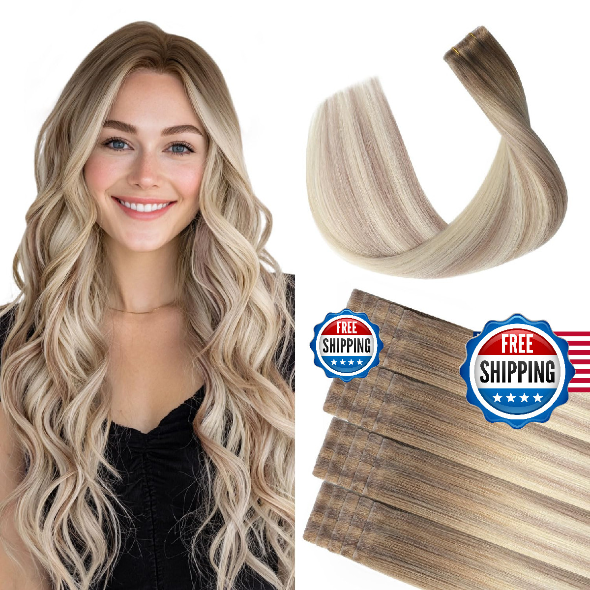 Cookayu Invisi Edge Tape In Extensions Human Hair Ash Brown To Blonde And Ash