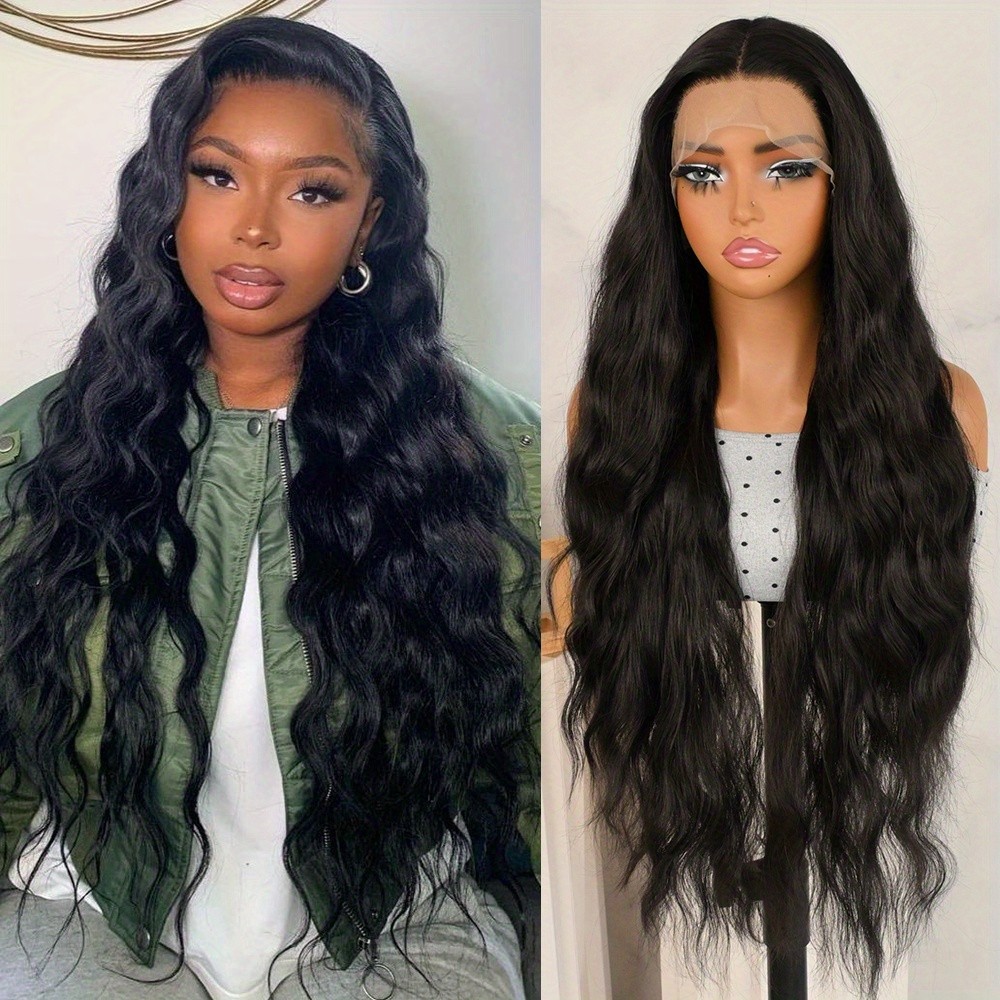 Curly Wave Lace Front Wigs 13×4 Free Part Pre Plucked Natural Hairline Black Wig