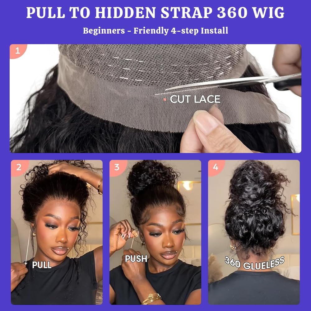 RJAOB Deep Wave 360 Lace Front Wig Human Hair 28″ Invisi Strap HD Full Lace