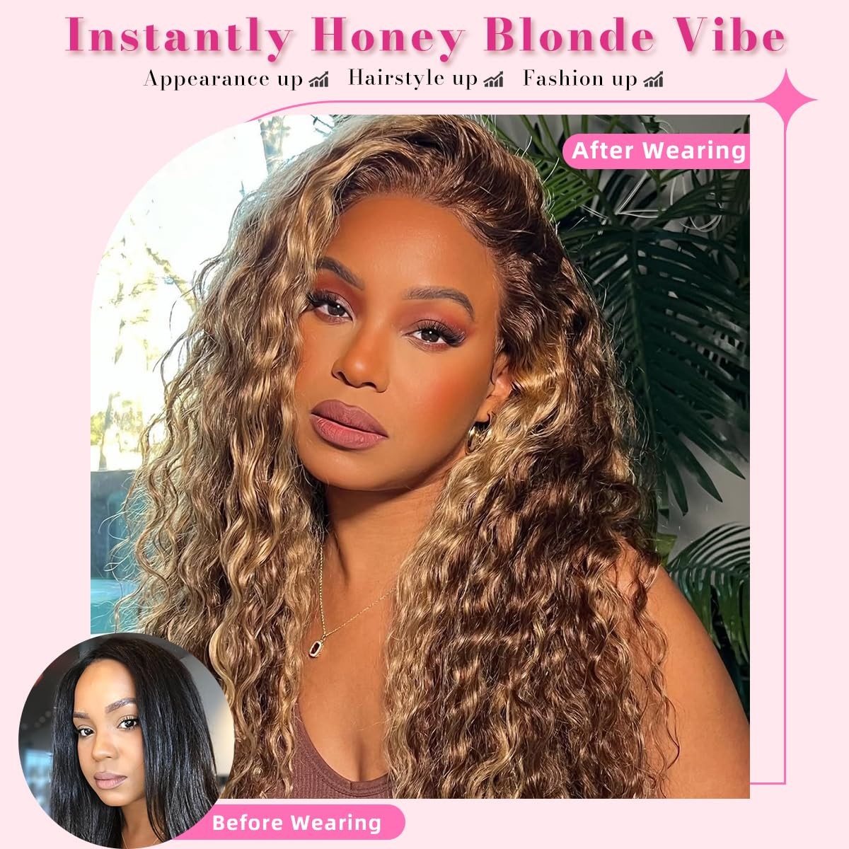 16Inch Highlighted Deep wave Lace Front Wig Human Hair Honey Blonde Highlight…