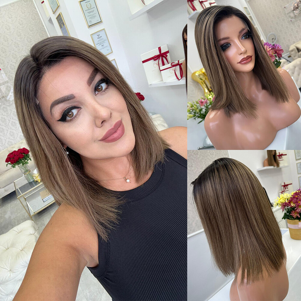 Brown With Blonde Highlights Ombre Human Hair Wig 4×4 Lace Front Wig for Women