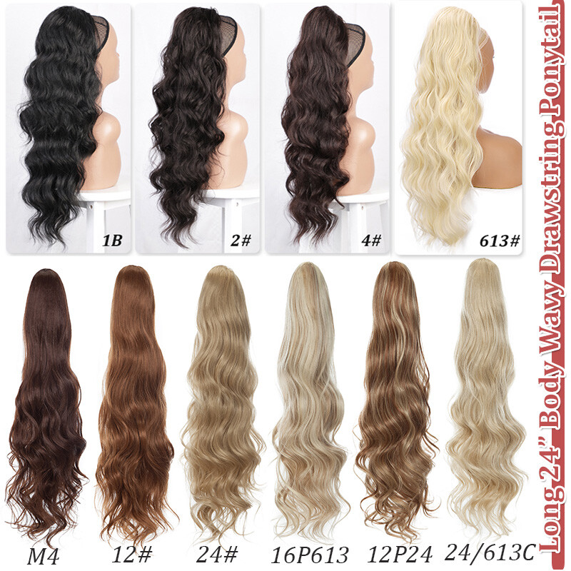 Extra Thick Drawstring Ponytail Clip In Hair Extensions As Human HAIR Brown Wavy